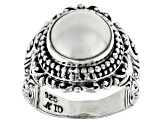 Pre-Owned 9.5-10.5mm Cultured White Mabe Pearl Sterling Silver Textured Ring