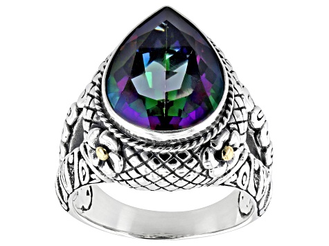 Pre-Owned Magic Green™ Quartz Sterling Silver & 18K Gold Accent Solitaire Ring 6.30ctw