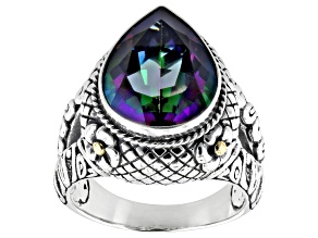 Pre-Owned Magic Green™ Quartz Sterling Silver & 18K Gold Accent Solitaire Ring 6.30ctw