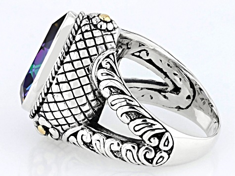 Pre-Owned Magic Green™ Quartz Sterling Silver & 18K Gold Accent Solitaire Ring 6.30ctw