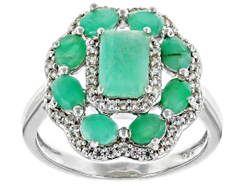 Picture of Pre-Owned Green Sakota Emerald Rhodium Over Sterling Silver Ring 2.84ctw