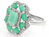 Pre-Owned Green Sakota Emerald Rhodium Over Sterling Silver Ring 2.84ctw