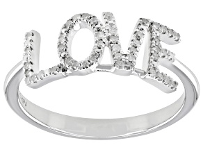 Pre-Owned White Diamond Rhodium Over Sterling Silver "Love" Ring 0.12ctw