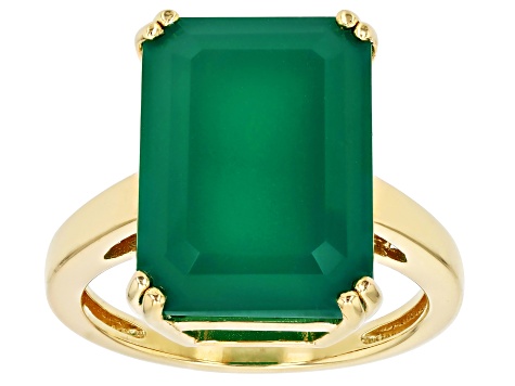 Pre-Owned Green Onyx 18k Yellow Gold Over Sterling Silver Ring