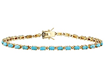 Picture of Pre-Owned Blue Turquoise 18k Yellow Gold Over Sterling Silver Bracelet