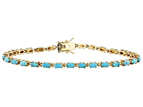 Pre-Owned Blue Turquoise 18k Yellow Gold Over Sterling Silver Bracelet