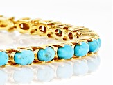 Pre-Owned Blue Turquoise 18k Yellow Gold Over Sterling Silver Bracelet