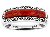 Pre-Owned Red Coral Sterling Silver Band Ring