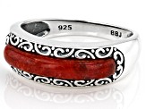 Pre-Owned Red Coral Sterling Silver Band Ring