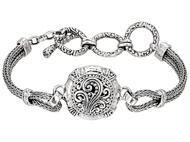 即納JENNYBIRD Layla Wrap Bracelet2トーン ブレスJB288-TT Pre-Owned Sterling Silver Filigree & Hammered Toggle