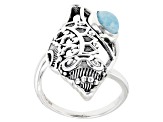 Pre-Owned Larimar Sterling Silver Seashell Ring