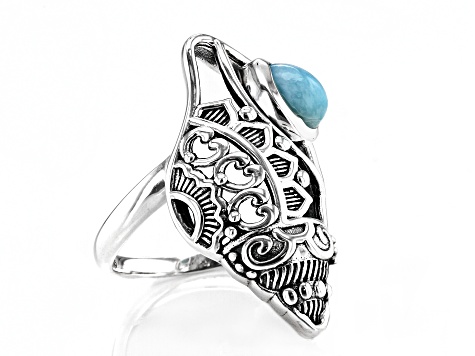 Pre-Owned Larimar Sterling Silver Seashell Ring