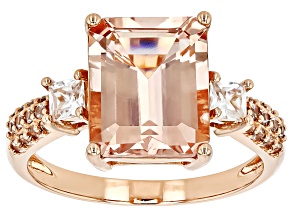 Pre-Owned Peach Morganite With White Zircon 10k Rose Gold Ring 4.23ctw