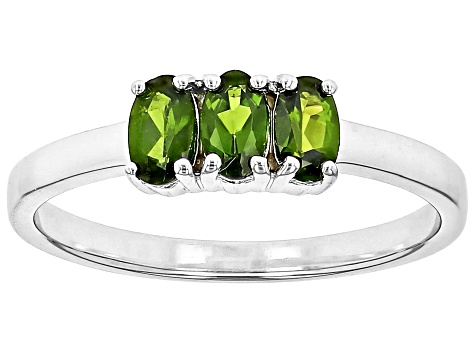 Pre-Owned Russian Chrome Diopside Rhodium Over Sterling Silver Ring 0.61Ctw