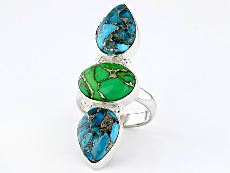 Pre-Owned Multi-Color Turquoise Sterling Silver Ring