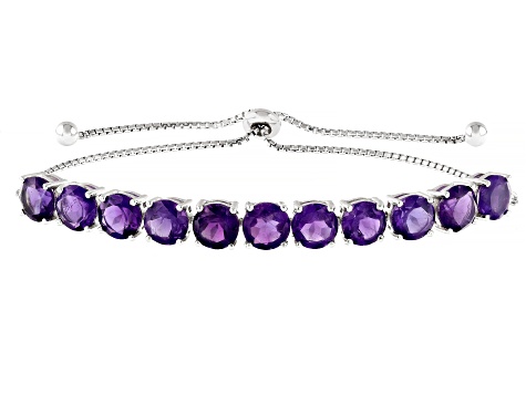 Pre-Owned African Amethyst Rhodium Over Sterling Silver Bolo Bracelet 11.22ctw
