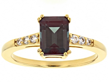 Picture of Pre-Owned Blue Lab Created Alexandrite 18k Yellow Gold Over Sterling Silver Ring 1.83ctw