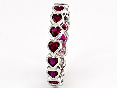Pre-Owned Red Lab Created Ruby Rhodium Over Sterling Silver Ring 3.09ctw