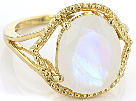 Pre-Owned Rainbow Moonstone 18k Yellow Gold Over Sterling Silver Ring