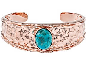 Pre-Owned Blue Turquoise Hammered Copper Cuff Bracelet