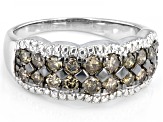 Pre-Owned Champagne Diamond Rhodium Over Sterling Silver Wide Band Ring 0.95ctw