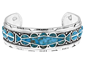 Pre-Owned Blue Turquoise Inlay Sterling Silver Cuff Bracelet