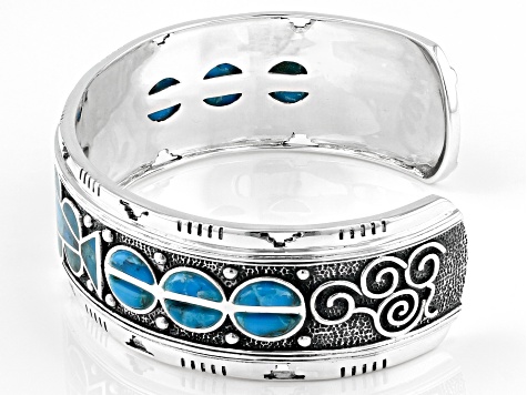 Pre-Owned Blue Turquoise Inlay Sterling Silver Cuff Bracelet