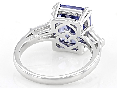 Pre-Owned Blue And White Cubic Zirconia Rhodium Over