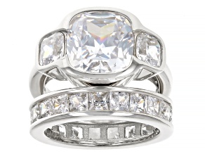 Pre-Owned White Cubic Zirconia Platinum Over Sterling Silver Ring Set 19.20ctw
