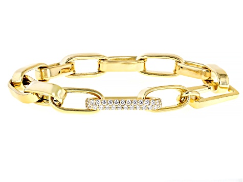 Pre-Owned White Cubic Zirconia 18k Yellow Gold Over Sterling Silver Paperclip Bracelet 1.20ctw