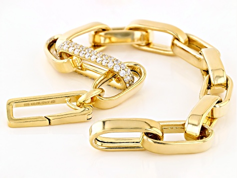 Pre-Owned White Cubic Zirconia 18k Yellow Gold Over Sterling Silver Paperclip Bracelet 1.20ctw