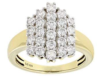 Picture of Pre-Owned Moissanite 14k Yellow Gold Over Silver Cluster Ring 1.44ctw DEW