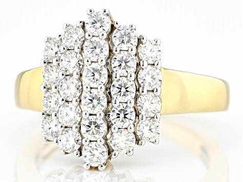 Pre-Owned Moissanite 14k Yellow Gold Over Silver Cluster Ring 1.44ctw DEW