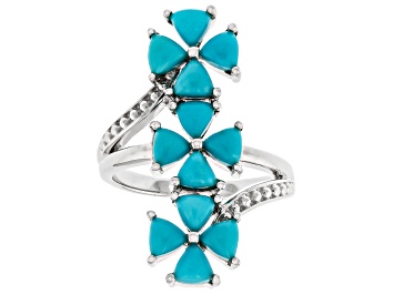 Picture of Pre-Owned Blue Sleeping Beauty Turquoise Rhodium Over Sterling Silver Ring