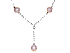 Pre-Owned Multi-Color Cultured Kasumiga Pearl Rhodium Over Sterling Silver Station Necklace