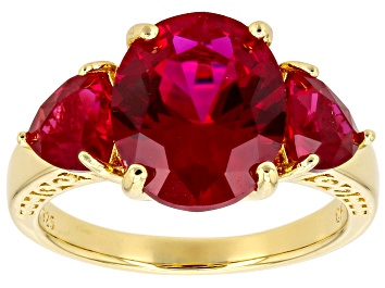 Picture of Pre-Owned Lab Created Ruby 18k Yellow Gold Over Sterling Silver Ring 9.16ctw