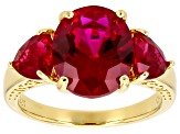 Pre-Owned Lab Created Ruby 18k Yellow Gold Over Sterling Silver Ring 9.16ctw