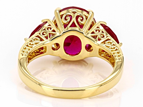 Pre-Owned Lab Created Ruby 18k Yellow Gold Over Sterling Silver Ring 9.16ctw