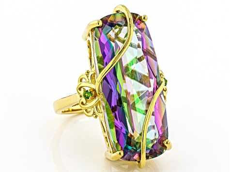 Pre-Owned Multi-Color Quartz 18K Yellow Gold Over Sterling Silver Ring 17.90ctw