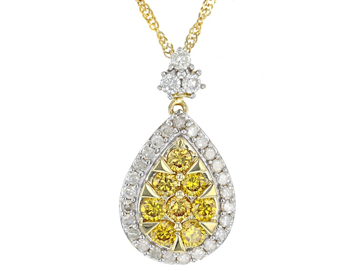 Pre-Owned Natural Butterscotch And White Diamond 10k Yellow Gold Teardrop Pendant With 18" Chain 0.7