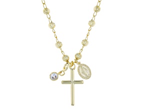 Pre-Owned White Cubic Zirconia 18k Yellow Gold Over Sterling Silver Cross Virgin Mary Pendant W/Chai
