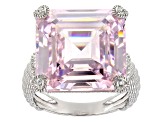 Pre-Owned Judith Ripka Pink & White Cubic Zirconia Rhodium Over Sterling Silver Montana Ring 33.86ct