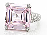 Pre-Owned Judith Ripka Pink & White Cubic Zirconia Rhodium Over Sterling Silver Montana Ring 33.86ct