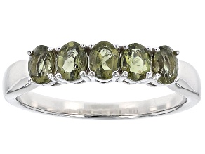 Pre-Owned Green Moldavite Rhodium Over Sterling Silver Band Ring 0.50ctw