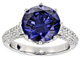 Pre-Owned Blue And White Cubic Zirconia Platineve Ring 9.14ctw