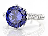 Pre-Owned Blue And White Cubic Zirconia Platineve Ring 9.14ctw