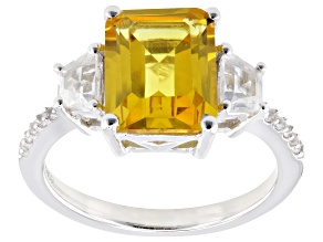 Pre-Owned Yellow Lab Created Sapphire Rhodium Over Sterling Silver Ring 4.44ctw