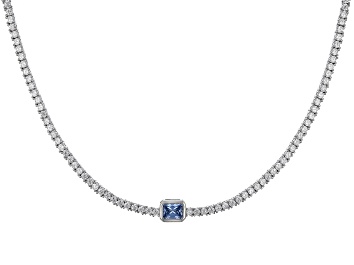 Picture of Pre-Owned Blue And White Cubic Zirconia Rhodium Over Silver Tennis Necklace 18.50ctw
