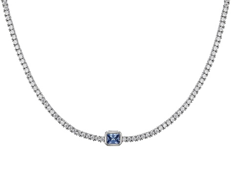 Pre-Owned Blue And White Cubic Zirconia Rhodium Over Silver Tennis Necklace 18.50ctw