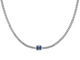 Pre-Owned Blue And White Cubic Zirconia Rhodium Over Silver Tennis Necklace 18.50ctw